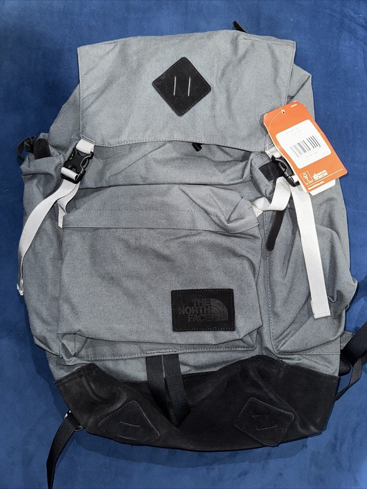 MSRP$180 NORTH FACE Slate Grey Canvas Suede Drawstring Buckled Rucksack Backpack