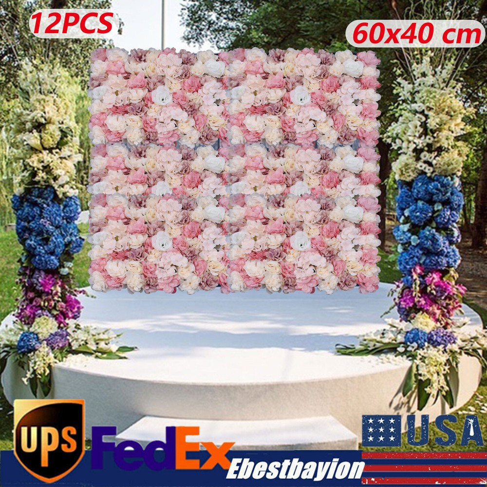 12Pcs Artificial Silk Fabric Flower Wall Panel Banquet Wedding Party Decor