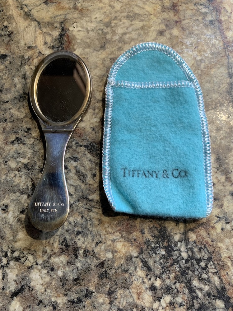 Vintage Tiffany & Co Makeup Cosmetic Folding Purse Mirror Compact in Silver