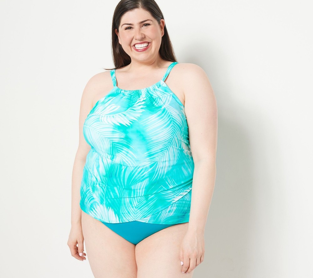 Jantzen Women's Swimsuit Sz 14 Draped High-Neck Tankini with Brief Blue A489059