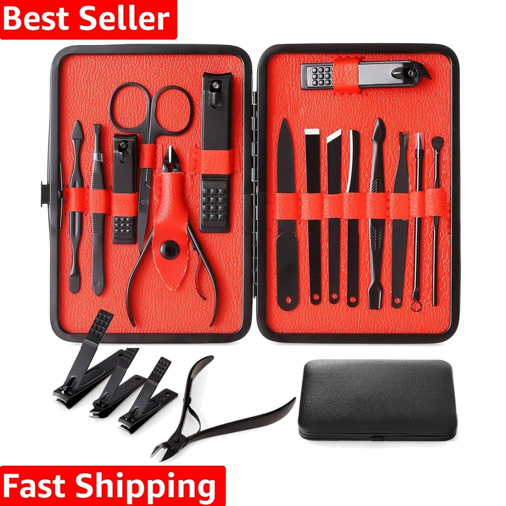 Nail Care Kit: 15-Piece Stainless Steel Clippers and Grooming Tools