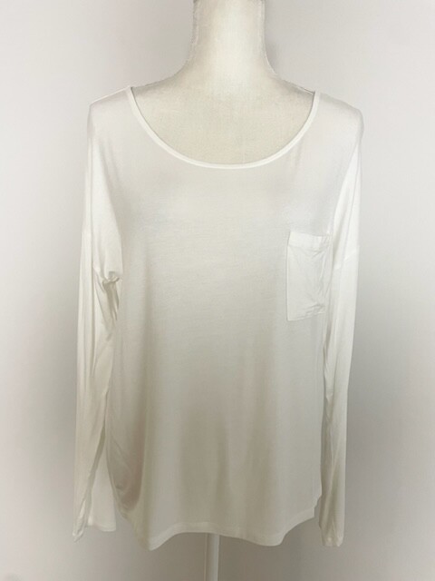Double Zero Womens Ivory Scoop Neck Long Sleeve Blouse with Pocket Size S-image