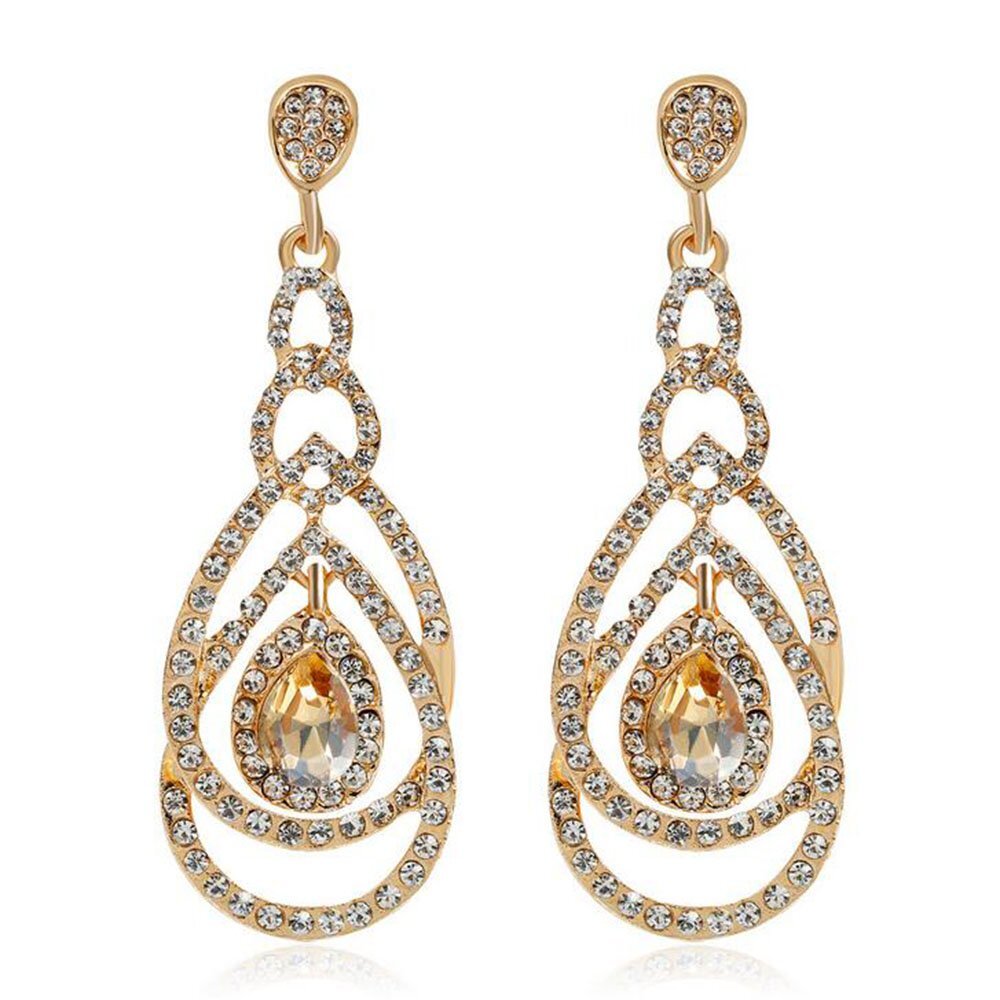Crystal Rhinestone Teardrop Hollow Dangle Earrings for Women