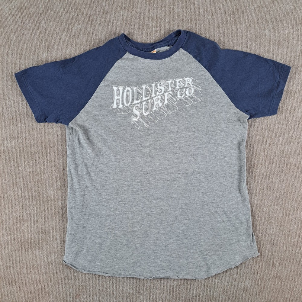 Vintage Hollister T-Shirt Men's Size Small Grey With Blue Collar