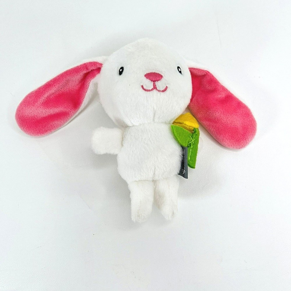 Hallmark White Bunny Rabbit Holding Tulip Flower Stuffed Animal Plush 6