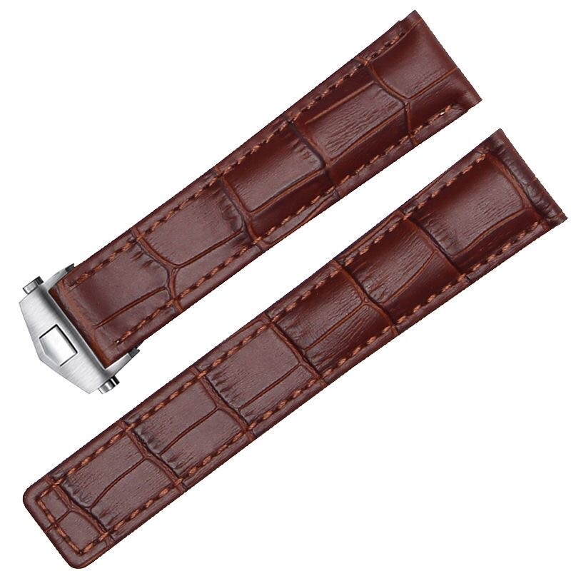 20mm Brown Leather Deployment Strap for Tag Heuer Carrera - Silver Buckle