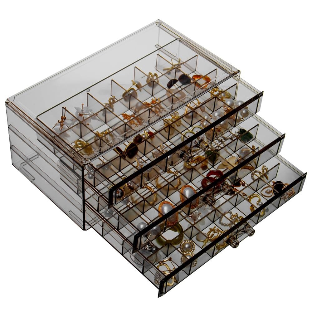 3-Drawer Acrylic Earring Organizer Jewelry Storage Box Holder