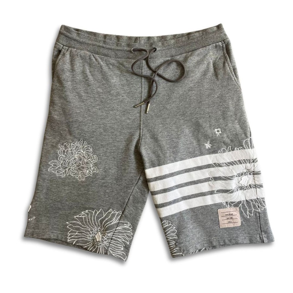 Thom Browne Floral 4-Bar Shorts Men's Gray And White  Cotton Size 1