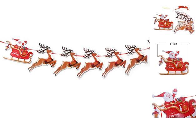9 PCS Christmas Paper Banners Flags Santa and Reindeers Bunting Garlands for