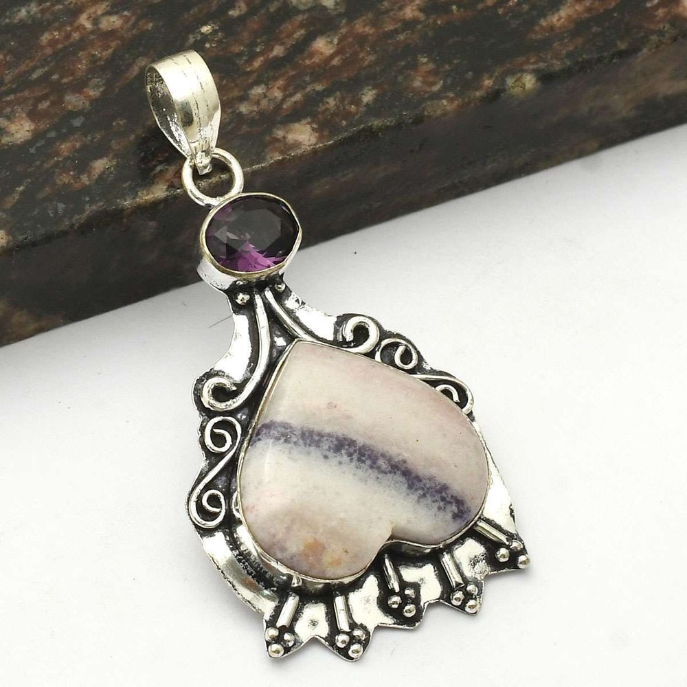 Dendrite Opal Amethyst Gemstone Handmade Heart Pendant Jewelry 2.6