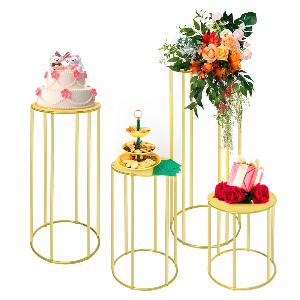 Gold Metal Cake Stands 33.5in Set of 4 for Party Display