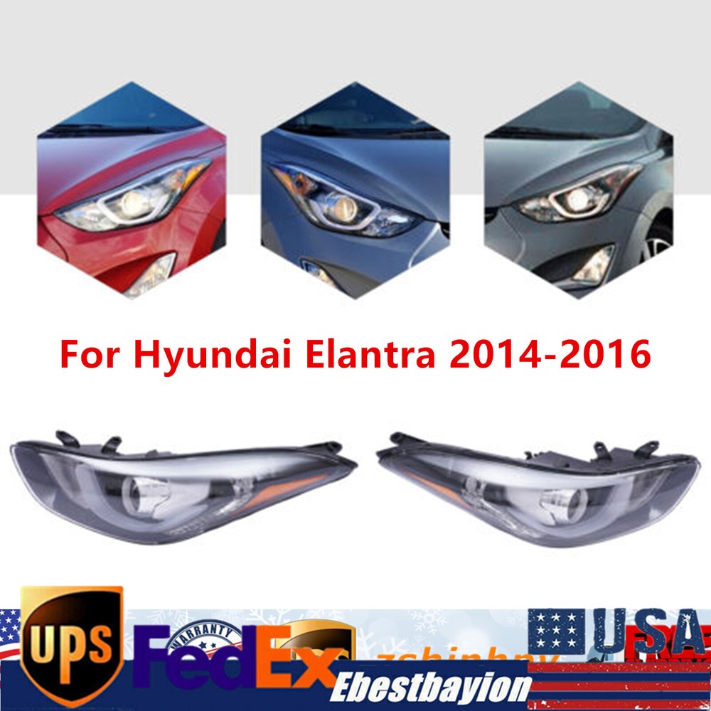 Pair Halogen Headlights w/ LED DRL for Hyundai Elantra 2014-2016 LH&RH Headlamps