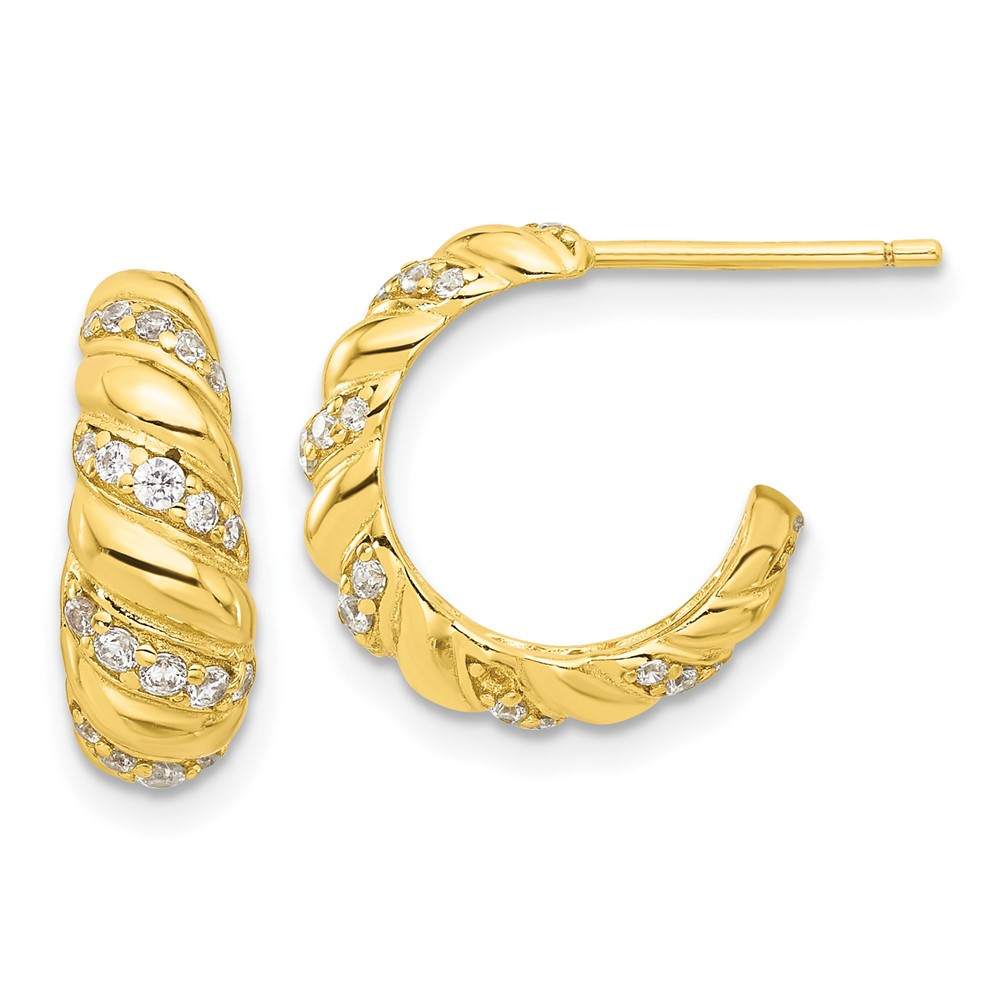 Sterling Silver Gold-Tone CZ Hoop Earrings 2.99g 14.5mm
