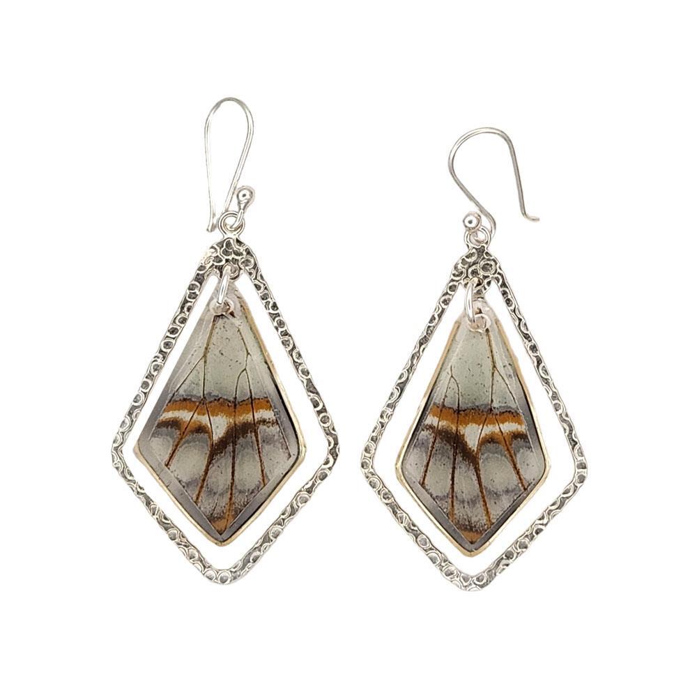 Tan Brown Butterfly Wing Sterling Silver Dangle Earrings for Women