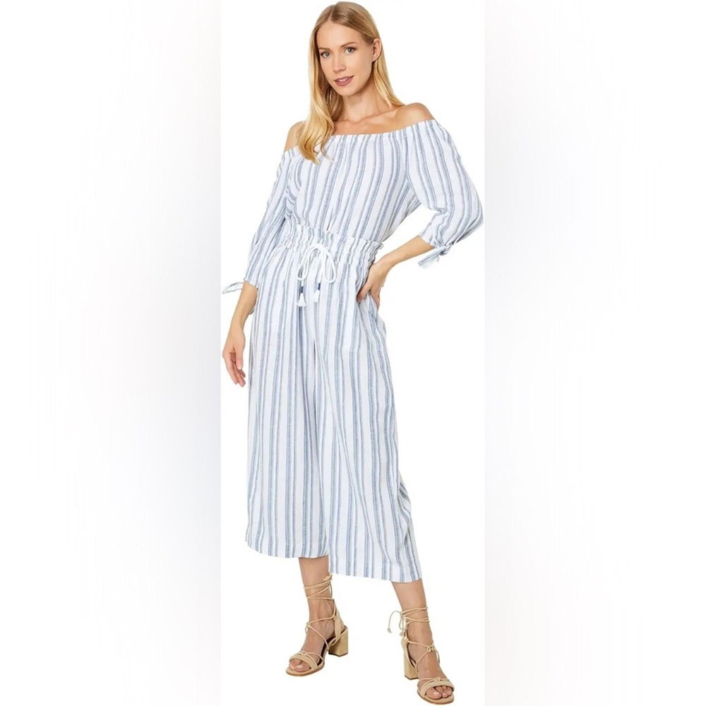 Southern Tide 2-Piece Linen Blend Striped Crop Pants and Blouse Set Size Small