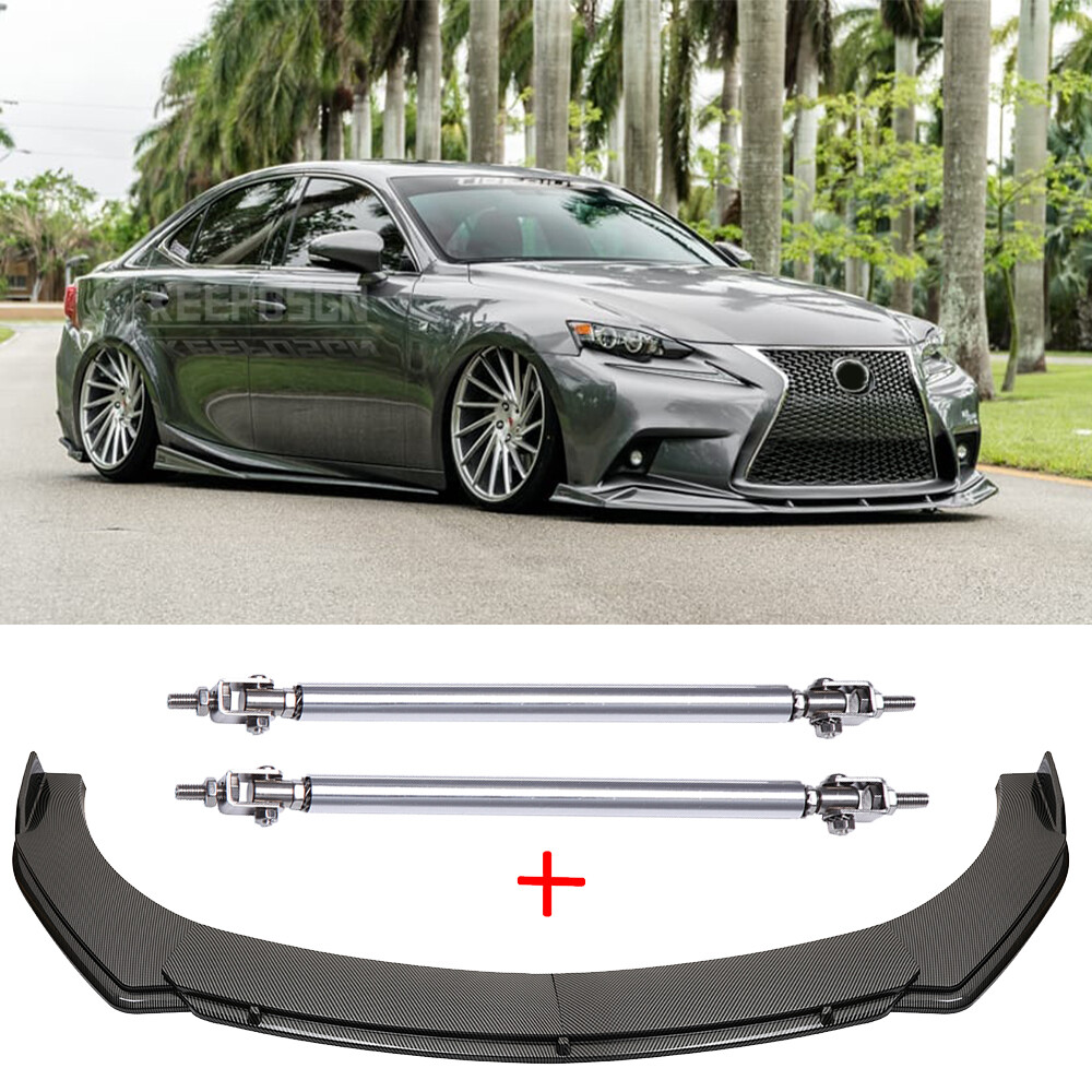 IS250 IS350 IS300 Carbon Fiber Front Bumper Lip Splitter with Strut Rods