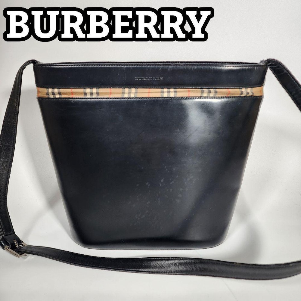 Burberry Shoulder Bag Nova Check Leather Black Authentic F1113588