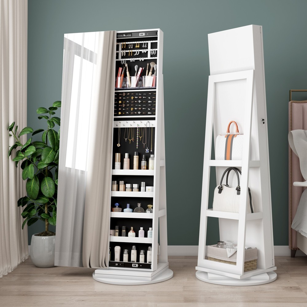 360° Swivel Jewelry Armoire with Full-Length Mirror and Storage