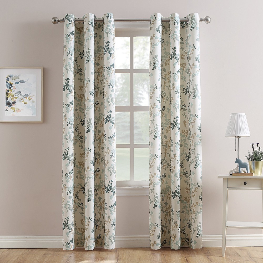 Marra Floral Semi-Sheer Grommet Curtain Panel 48x95 Harbor Blue