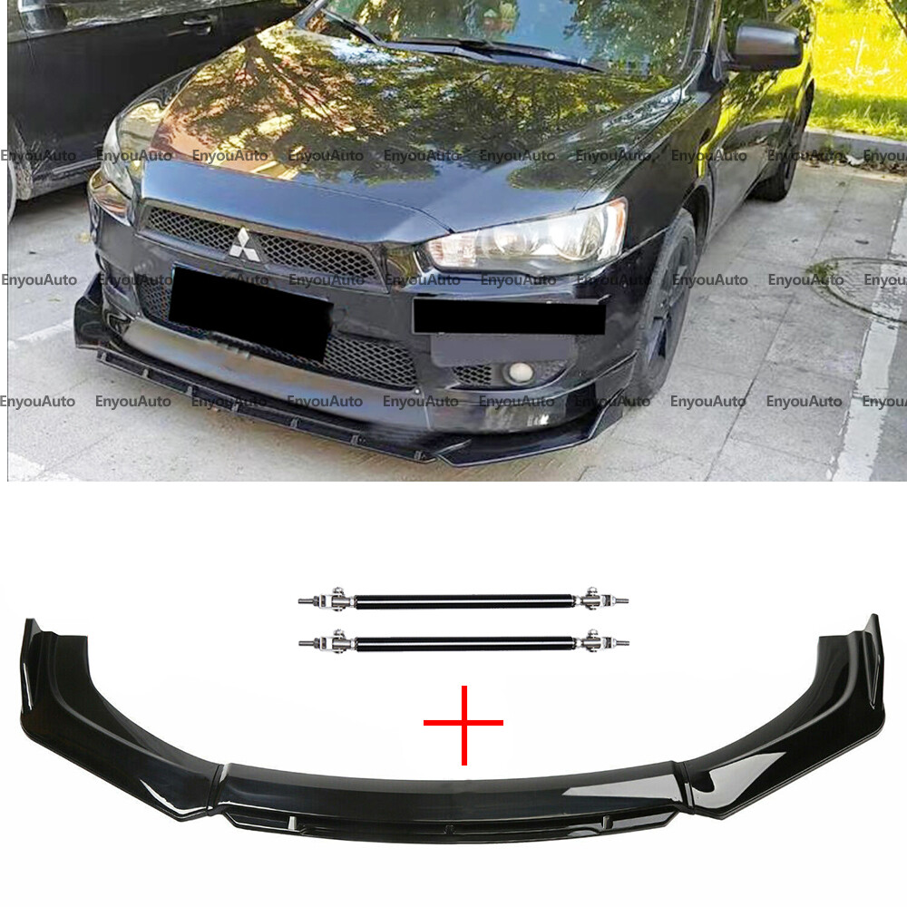 For Mitsubishi Eclipse Front Bumper Lip Spoiler + Strut Rods Glossy Black