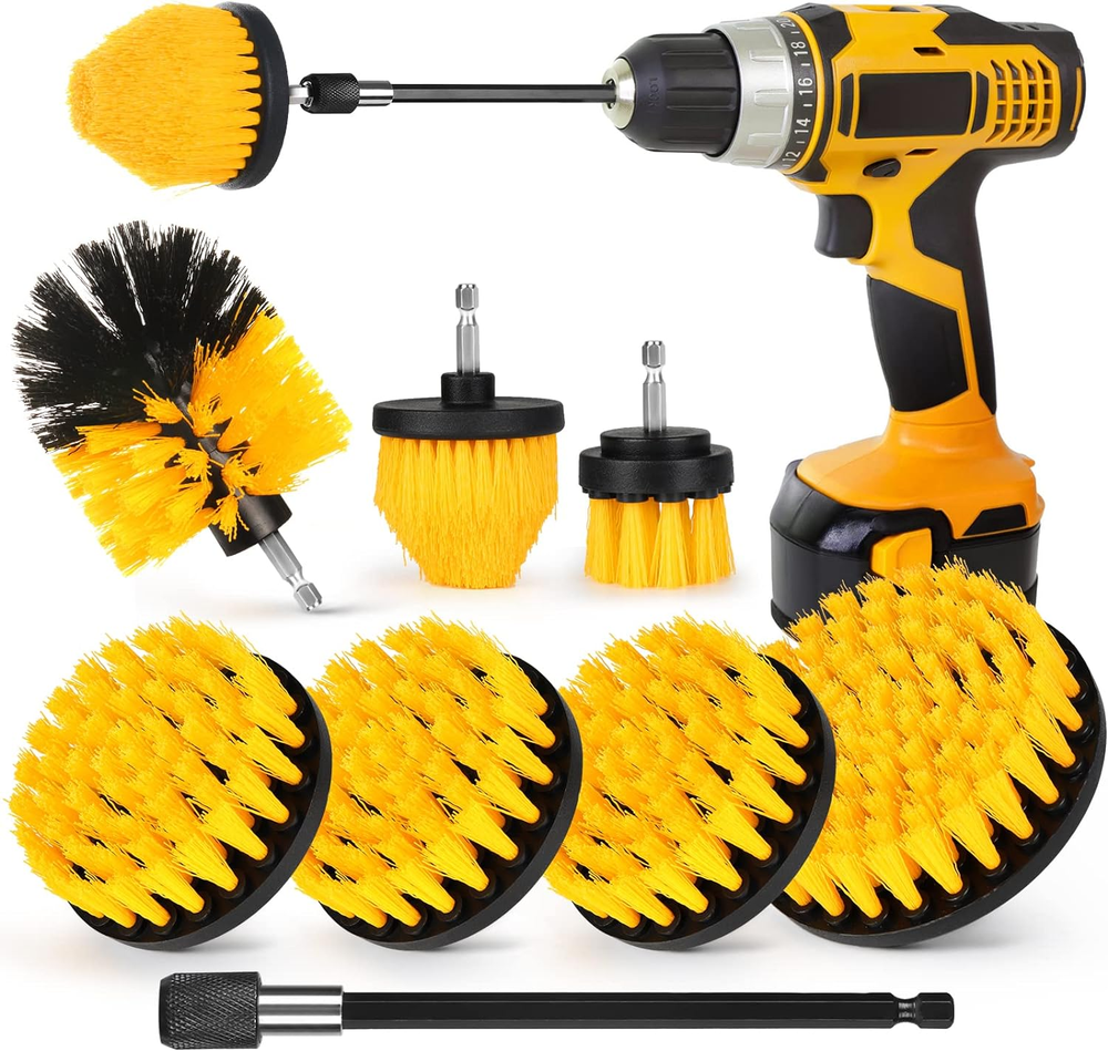 Drill Brush Attachment Set, 7 Pack 1/4In Power Scrubber Brush + Extend Long Atta