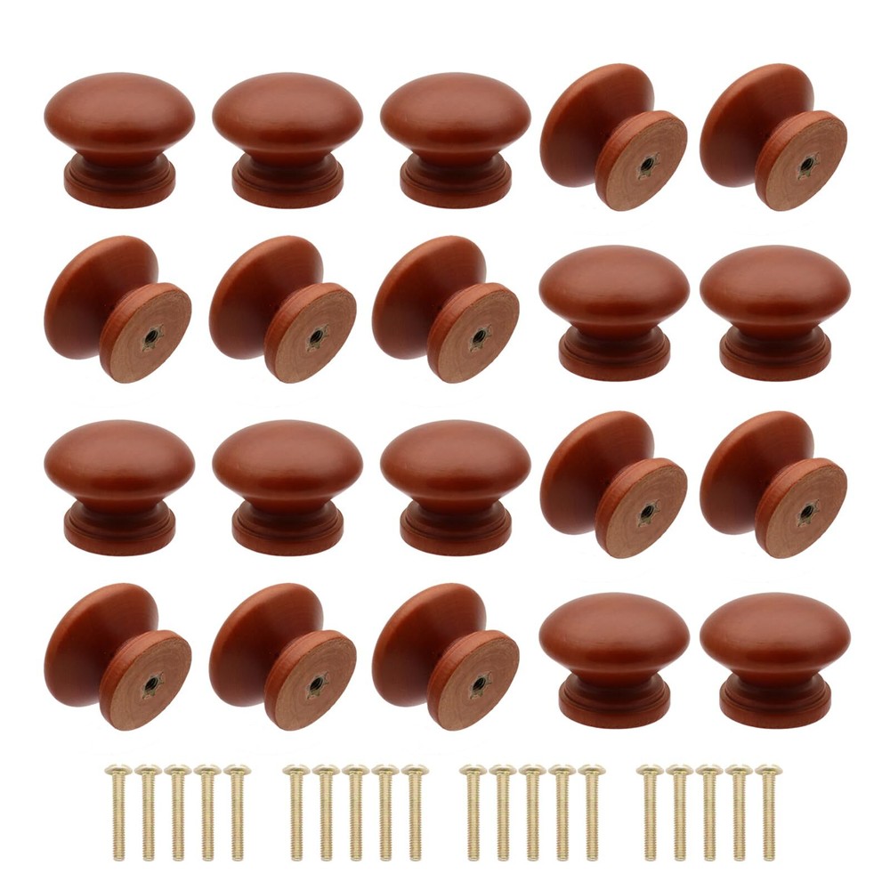 20Pcs Brown Wooden Dresser Knobs for Furniture and Cabinets with Single Holes