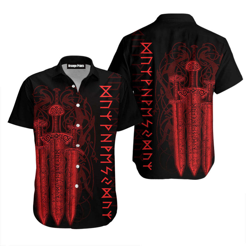 Red Viking Sword Black Aloha Hawaiian Shirts for Men and Women