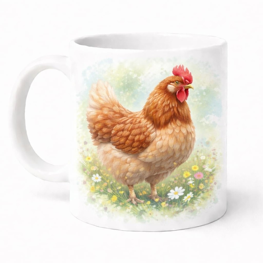 Hen Watercolour Mug Brew Crew Gifts White Ceramic 11 Oz Dishwasher Safe