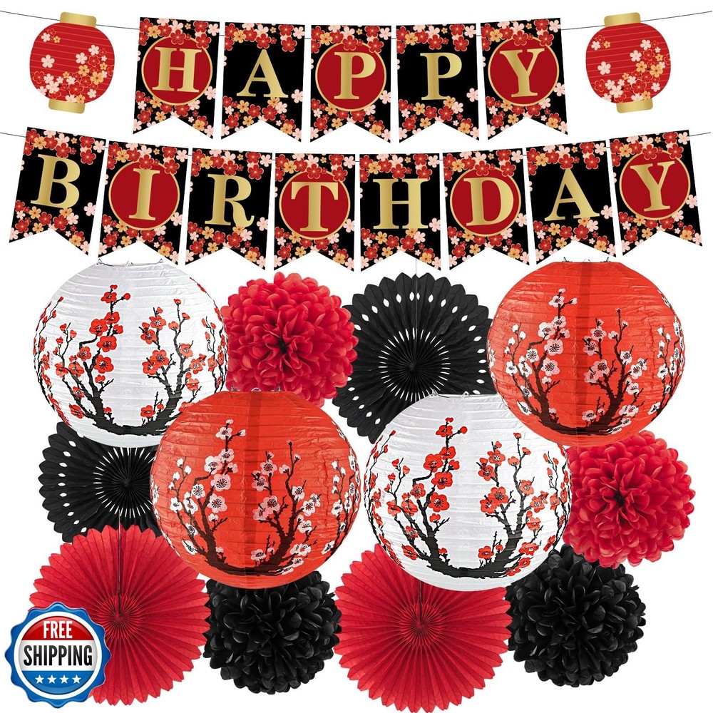 14Pcs Hibachi Party Decorations with Japanese Cherry Blossom Lanterns