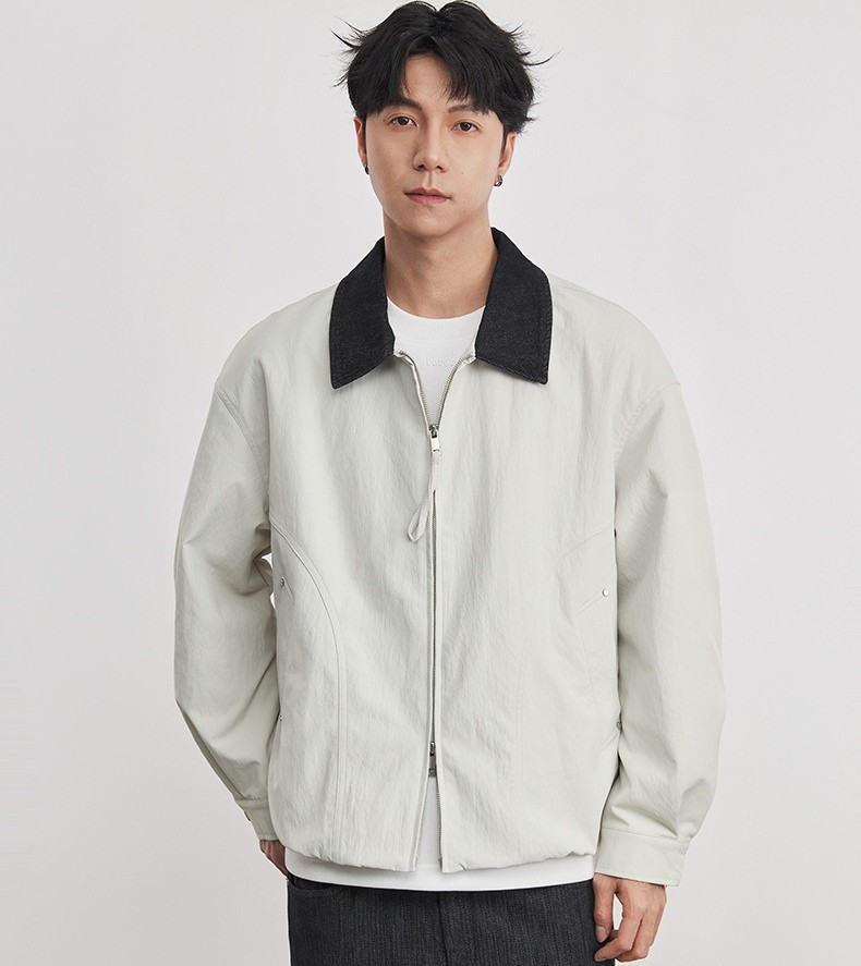 Spring Men Lapel Collar Jacket New Long Sleeve Outdoor Casual Zipper Jacket Coat