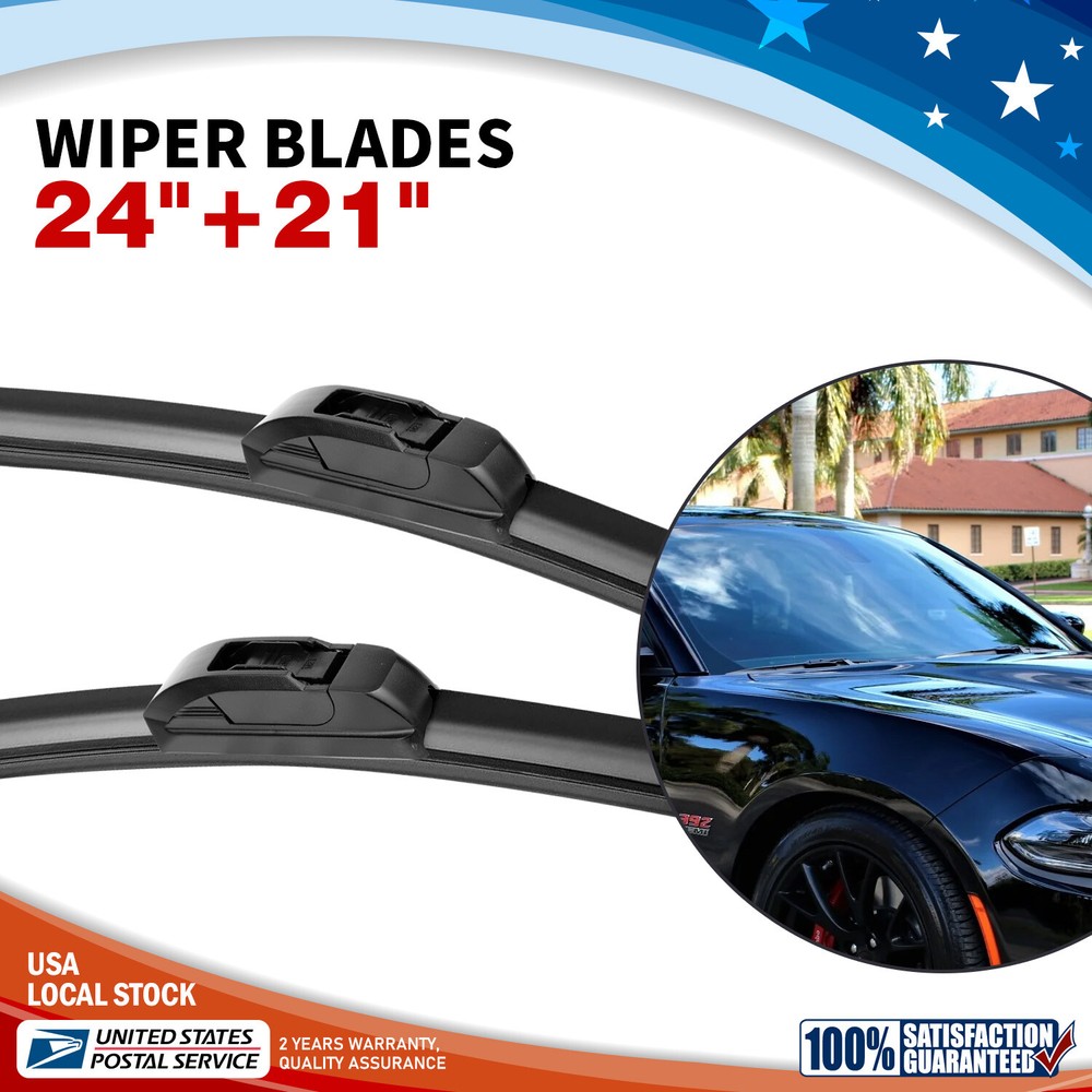 24-Inch & 21-Inch J-Hook Bracketless Windshield Wiper Blades USA Made