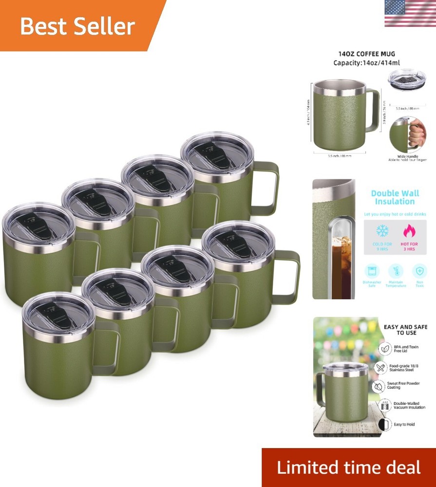 8-Pack Insulated Stainless Steel Coffee Mugs with Lids – Double Wall Vacuum Seal