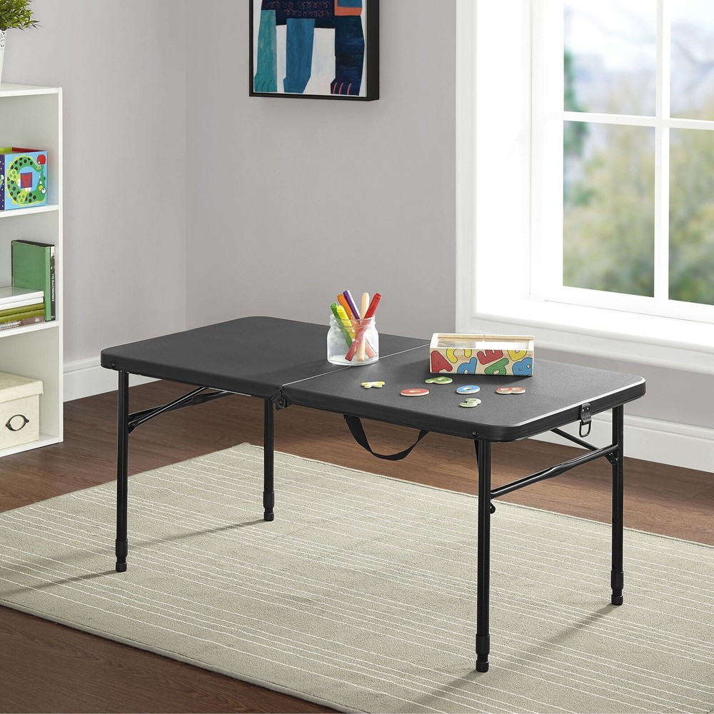Adjustable Height Portable Folding Camping Table in Black