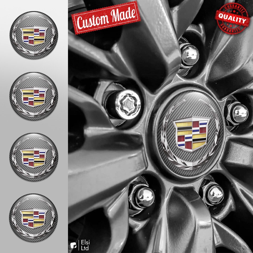 Custom 4pc Cadillac Wheel Cap Stickers - Premium Rim Decals & Emblems