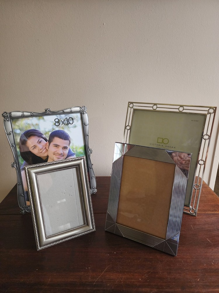Set of 4 Ornate Silver Metal Free-Standing Photo Frames Shabby Chic Decor