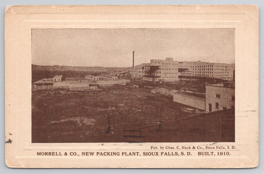 Morrell & Co New Packing Plant Built 1910 Sioux Falls SD Birdseye Postcard AK25
