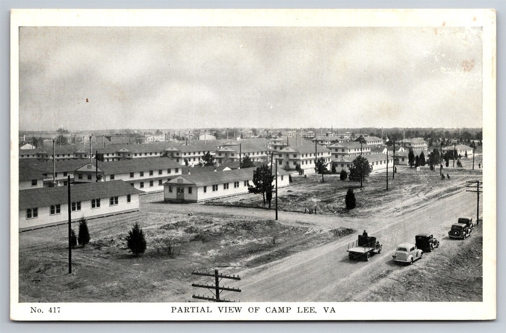 Camp Lee Birdseye 1930's Cars Military Base Housing VA Postcard S24