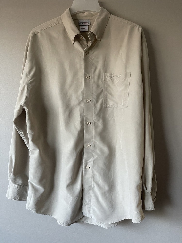 REEBOK Men's Long Sleeve Button Front Beige Shirt Size Large Very Good Condition