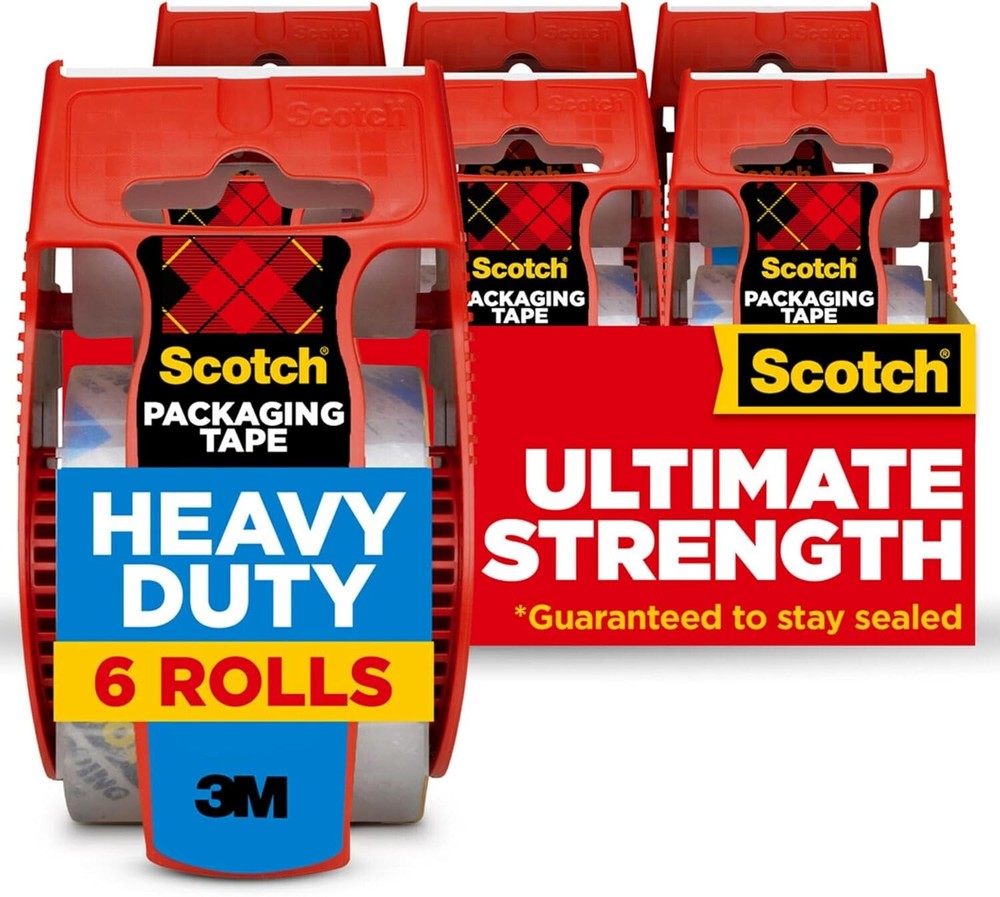 6 pack 3M Scotch Heavy Duty Shipping Packaging Tape & Dispenser 1.88 in x 800in