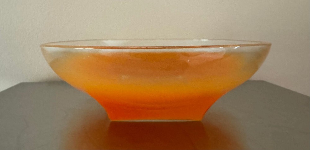 Vintage Orange Blendo 6-inch Snack Bowl with Square Block Base and Gold Rim
