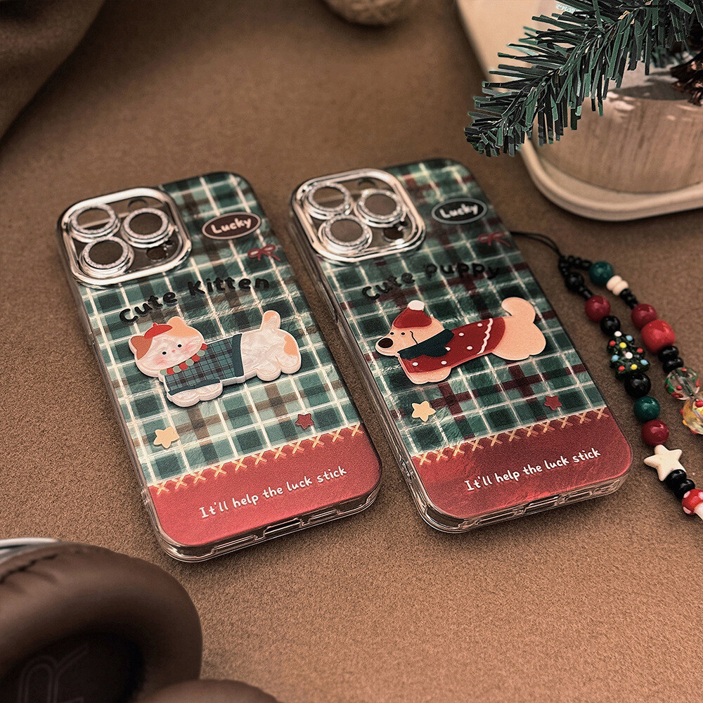 Christmas Plaid Cat/Dog Cover Case For iphone 16 15 14 13 12 Pro Max Plus - SALE