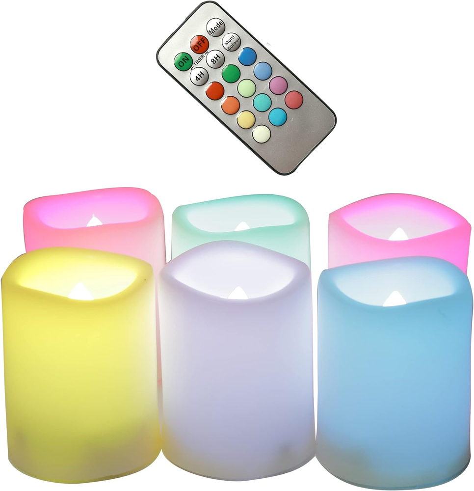 Color Changing Battery Operated Votive Light with Remote Timer, 6 Bright Flicker