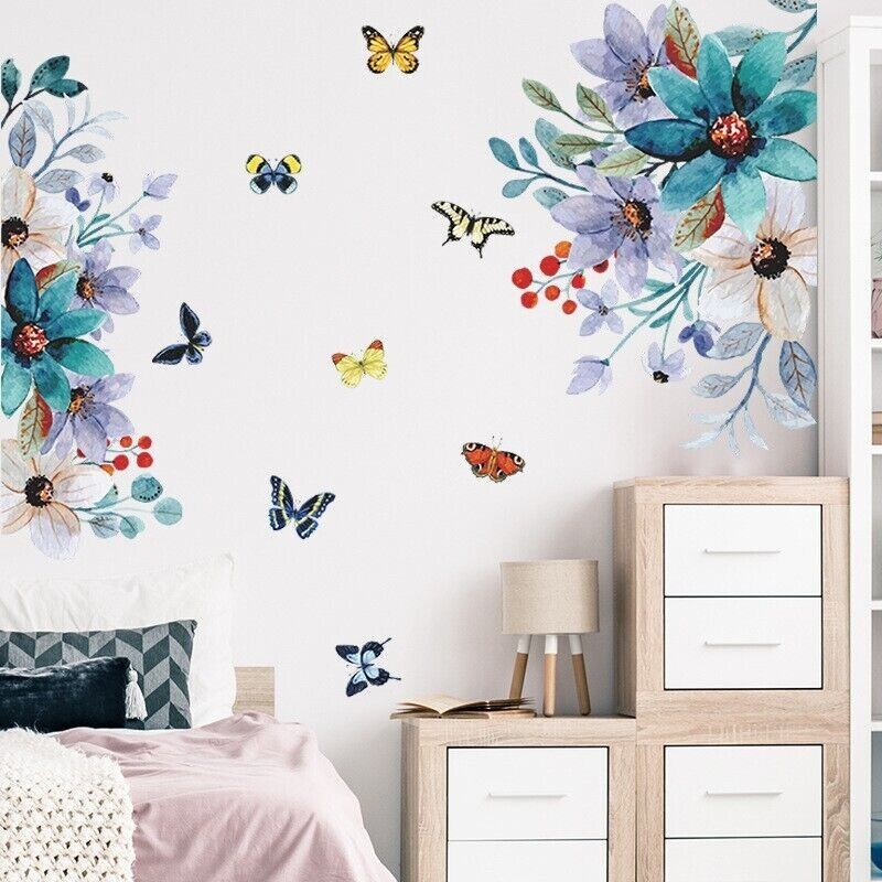 Flower Wall Stickers Butterfly Vine Floral Wall Decals Wall Art Wall Cover up