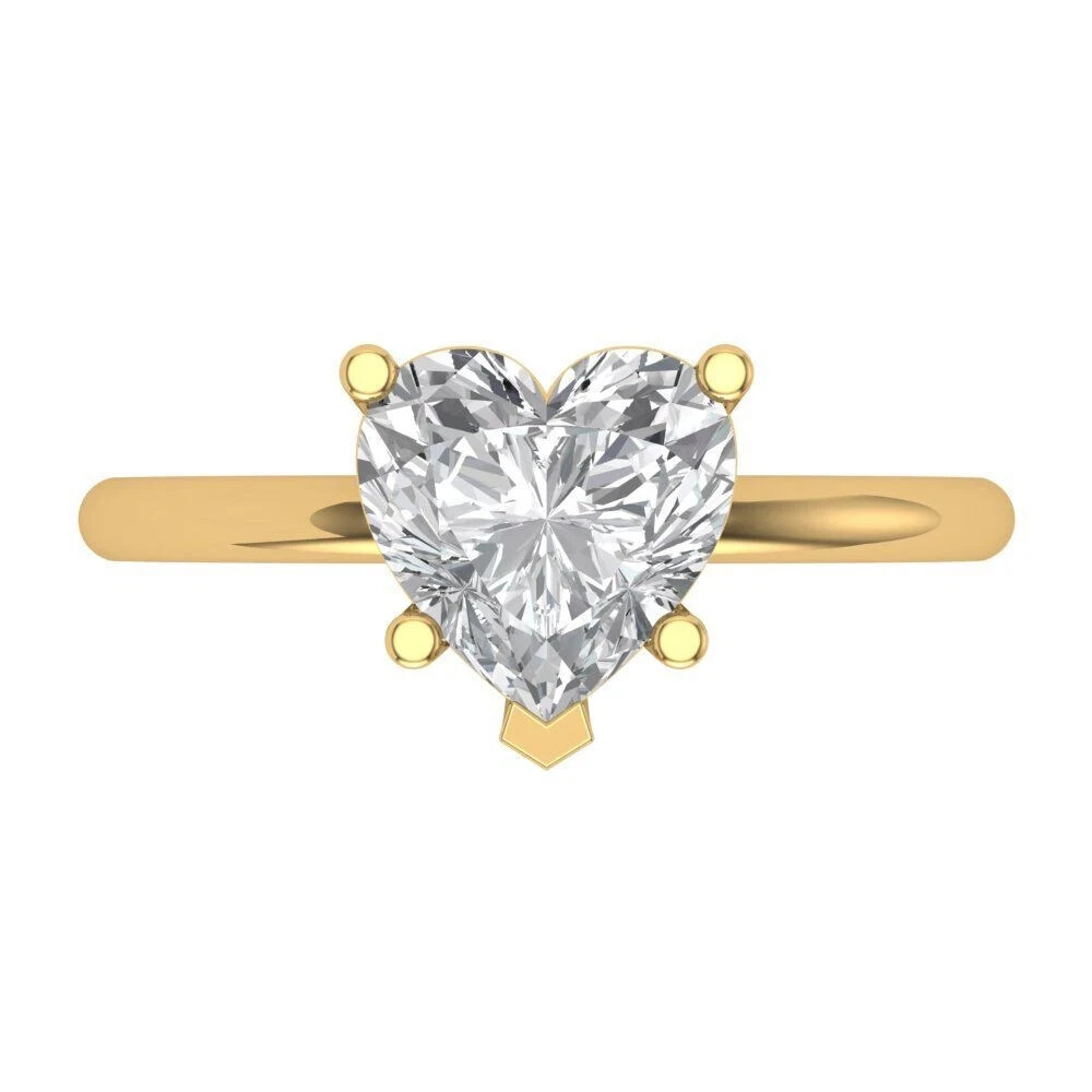 2Ct Heart cut Natural Moissanite Diamond Engagement Ring 14k Yellow Gold Plated