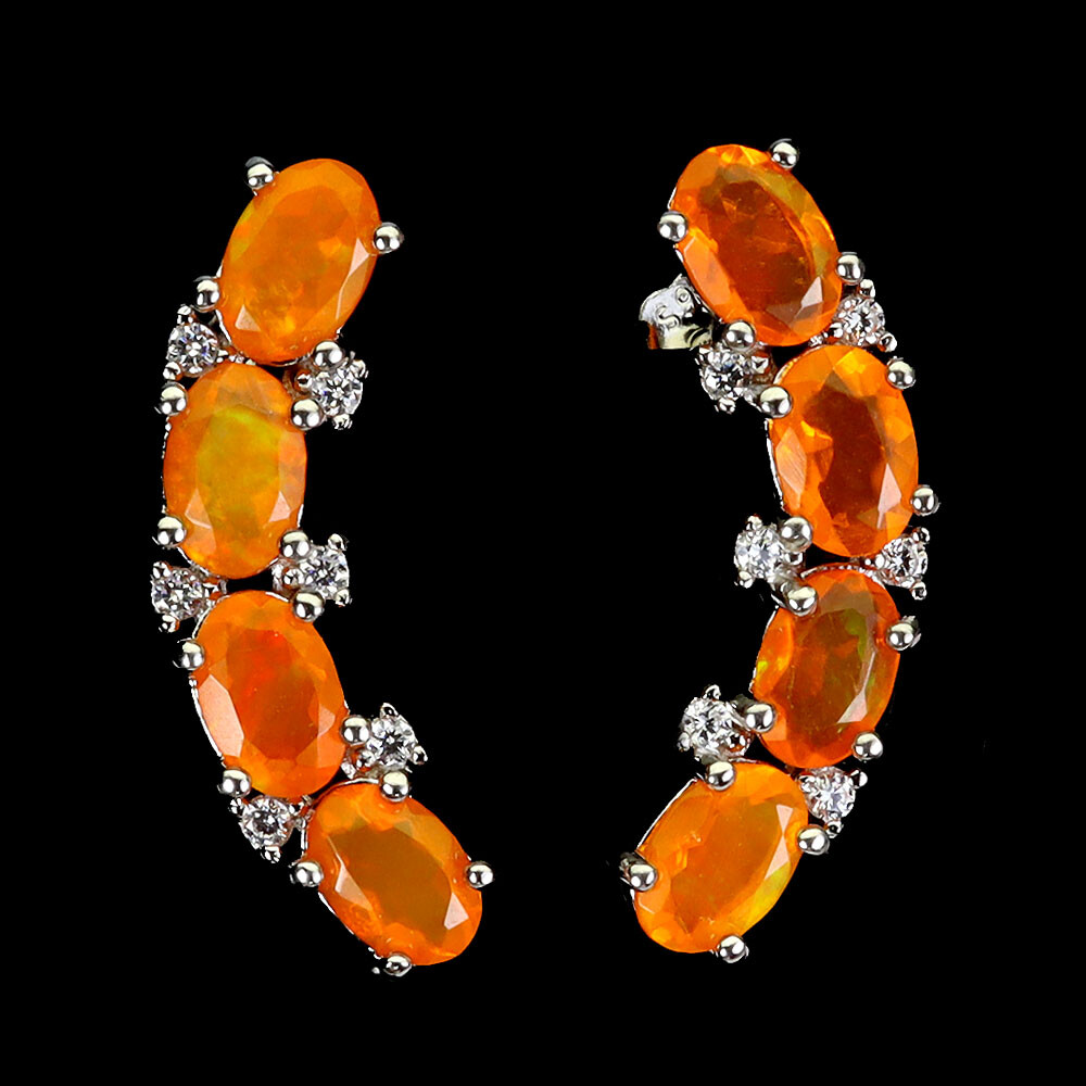 Valentine 925 Silver Oval Orange Opal Earrings 6x4mm Natural Gemstone Jewelry