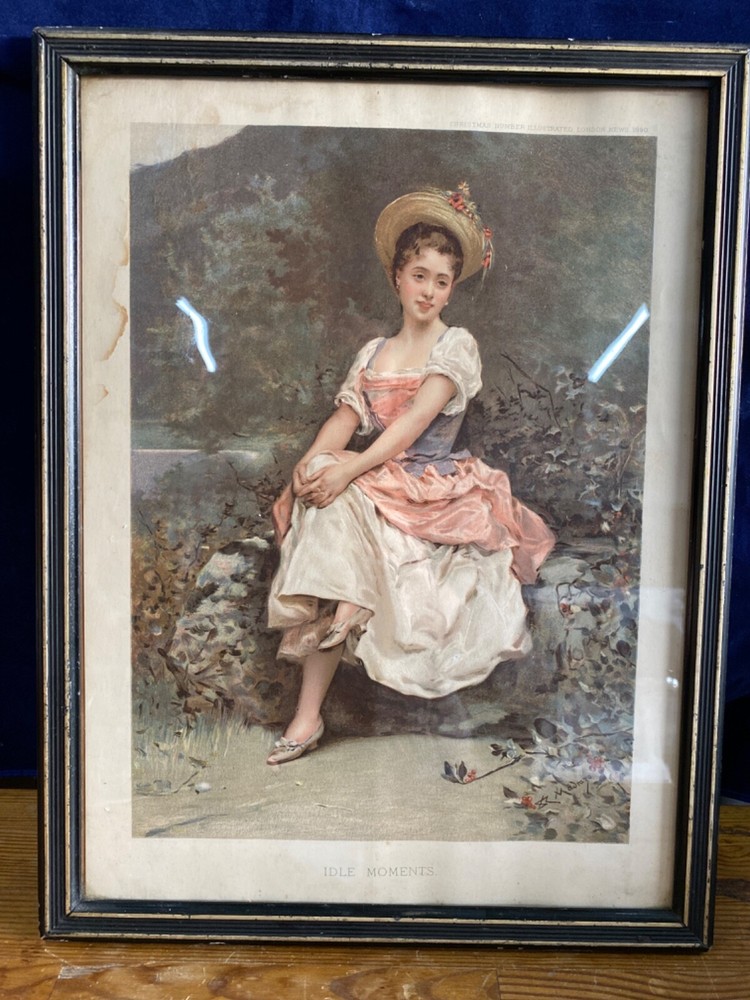 Antique MADRAZO “Idle Moments” - Coloured Print 1890 Antique Frame
