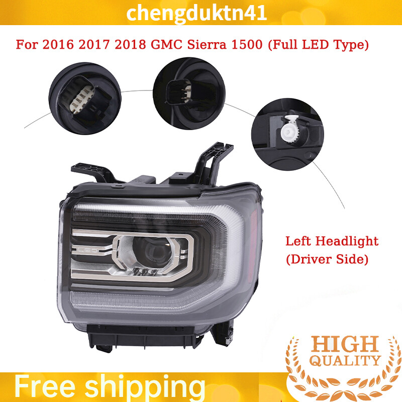 For 16-18 GMC Sierra 1500 Headlight Full LED Assembly Driver Left Side Lamp