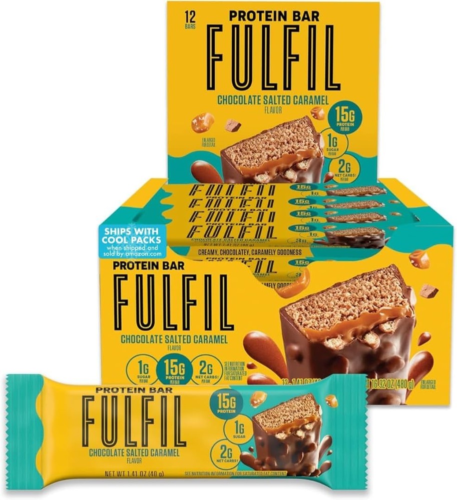 FULFIL Protein Snack Bars, Chocolate Salted Caramel 1.41 Ounce (Pack of 12)