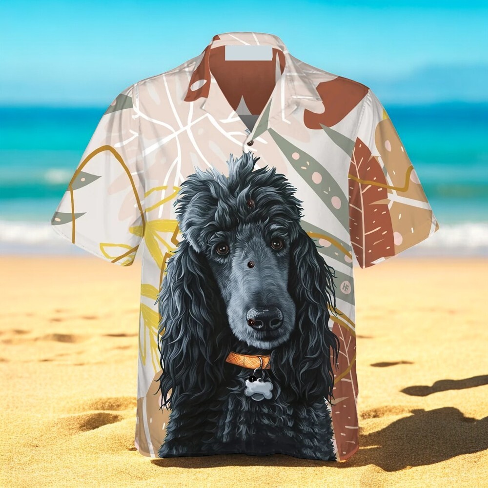 Black Poodle 038 The Brown Leaves Poodle Hawaiian Shir