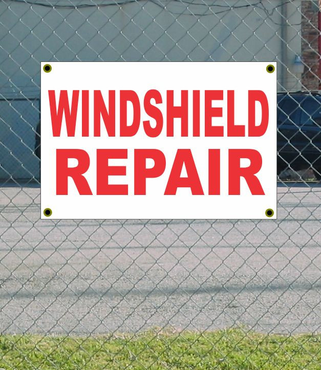 2x3 Red & White Windshield Repair Banner Sign Discount Price Free Shipping